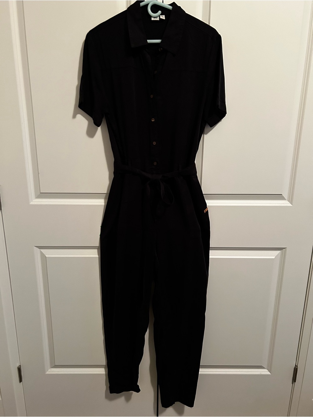 tentree Black Short-Sleeve Button Jumpsuit with Tie Waist